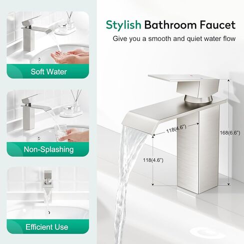 CREA Brushed Gold Bathroom Faucet 1 Hole,Gold Waterfall Bathroom Faucet Single Handle Bathroom Sink Faucet with Drain Stopper/ 3 Hole Deck Plate,RV Basin Vanity Faucet,Stainless Steel in Kuwait