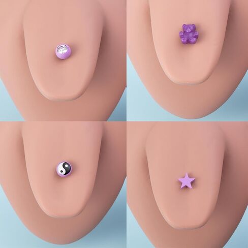 4pc 14G Pink Tongue Rings Acrylic Trendy Stainless Steel Tongue Barbell Body Piercing Jewelry(Mushroom、Yin Yang、Round Crystal、Heart Shape) in Saudi Arabia