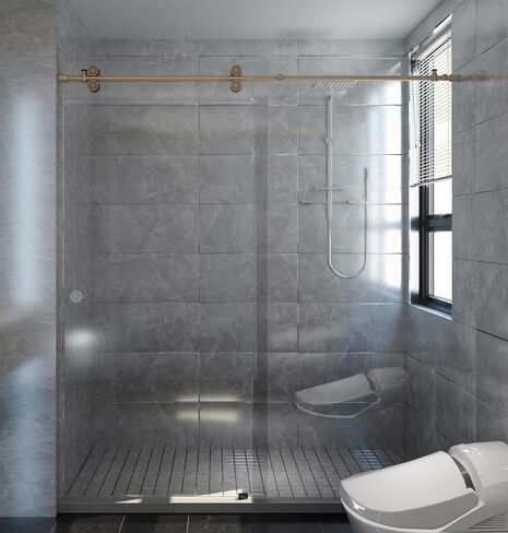 DIYHD 5FT Frameless Sliding Glass Shower Door Hardware,Brushed Stainless Steel In-line Shower Door Track Kit,No Glass in Kuwait
