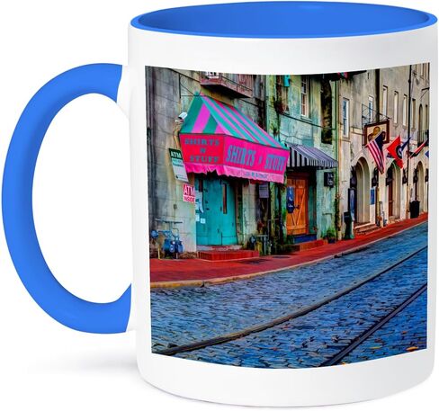3Drose USA Georgia Savannah Buildings على طول River Street Two Two Mug ، 11 أوقية ، أسود in Kuwait