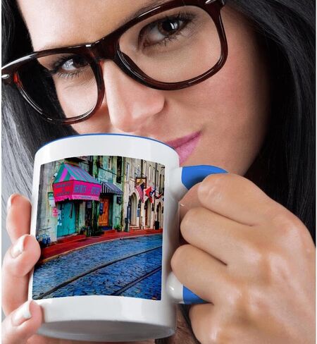 3Drose USA Georgia Savannah Buildings على طول River Street Two Two Mug ، 11 أوقية ، أسود in Kuwait