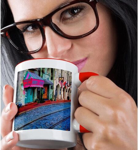 3Drose USA Georgia Savannah Buildings على طول River Street Two Two Mug ، 11 أوقية ، أسود in Kuwait