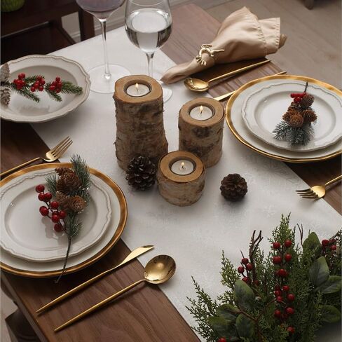 Harorbay White Table Runner 13 × 95 بوصة ، وشاح مزرعة الفضة مزرعة لغرفة الطعام في المطبخ حفلة الشتاء ، طاولة تطريز الثلج على طاولة القهوة (استير دولة) in Saudi Arabia