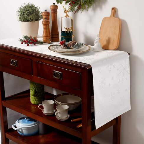 Harorbay White Table Runner 13 × 95 بوصة ، وشاح مزرعة الفضة مزرعة لغرفة الطعام في المطبخ حفلة الشتاء ، طاولة تطريز الثلج على طاولة القهوة (استير دولة) in Saudi Arabia