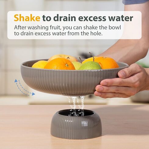 Ceramic Fruit Bowl with Draining Holes, 10" Large Fruit Basket with Multifunctional Removable Pedestal, Decorative Fruit Bowl for Table Countertop, Fruit and Vegetable Holder, White in Kuwait