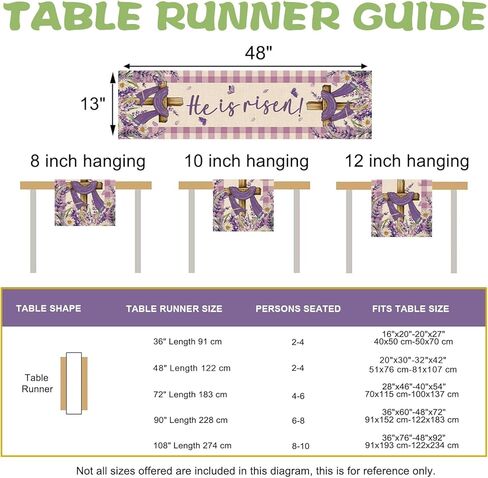 He is Risen Easter Religious Cross Table Runner, Lavender Daisy Flower Purple Plaid Kitchen Dining Table Decoration, Spring Farmhouse Burlap Indoor Outdoor Home Decor Party Supply 13 x 72 Inches in Kuwait