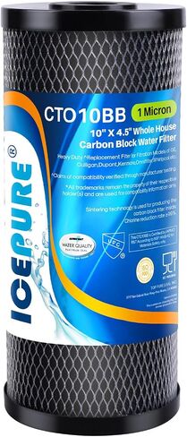 ICEPURE 5 Micron 4.5" x 10" CTO10BB-KDF Whole House Water Filter Coconut Shell Activated Carbon and KDF Heavy Metal Removal Water Filter Replacement for Home, 2 PACK in Kuwait