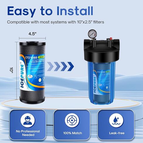 ICEPURE 5 Micron 4.5" x 10" CTO10BB-KDF Whole House Water Filter Coconut Shell Activated Carbon and KDF Heavy Metal Removal Water Filter Replacement for Home, 2 PACK in Kuwait