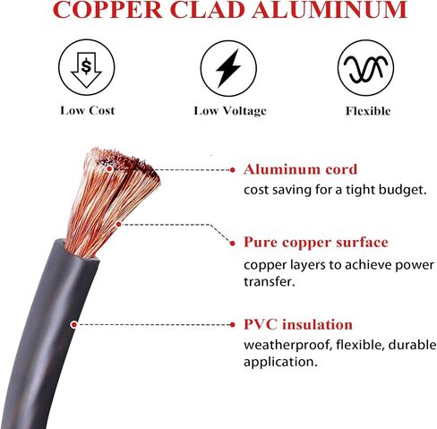 2/0 AWG Battery Cable (12 Feet Black, 12 Feet Red) - 2/0 Gauge CCA Welding Wire with SC Connector Lugs & 3:1 Heat Shrink Tubes for Solar, Car, RV, Accumulator in Kuwait
