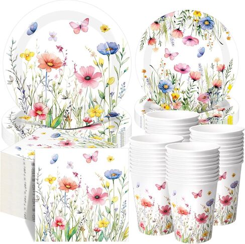 250 Pcs Floral Disposable Tableware Set Wildflower Disposable Paper Plates Vintage Floral Napkins and Cups for Wedding Tea Party Decoration Bridal Shower Baby Shower(Rustic Style) in Kuwait