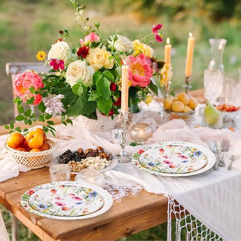 250 Pcs Floral Disposable Tableware Set Wildflower Disposable Paper Plates Vintage Floral Napkins and Cups for Wedding Tea Party Decoration Bridal Shower Baby Shower(Rustic Style) in Kuwait