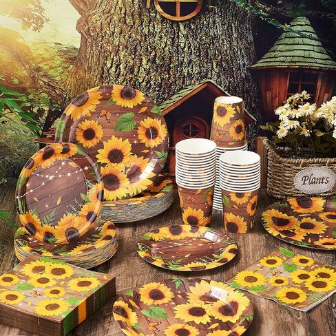 250 Pcs Floral Disposable Tableware Set Wildflower Disposable Paper Plates Vintage Floral Napkins and Cups for Wedding Tea Party Decoration Bridal Shower Baby Shower(Rustic Style) in Kuwait