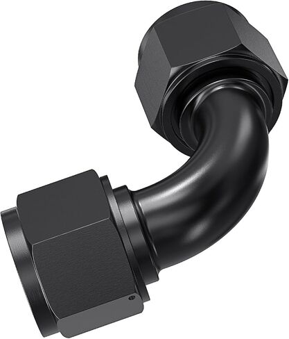 90 Degree 8AN Female to 8AN Female Swivel Flare Union Fitting Adapter, Black Hard Aluminum Hex Anodized Connector, Automotive Accessories Suitable for Vehicle Fuel Oil Line Modification in Saudi Arabia