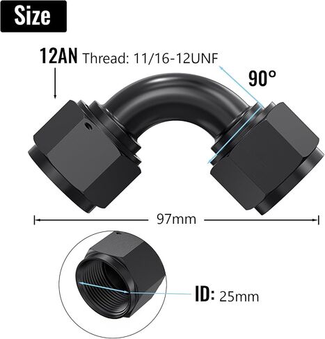 90 Degree 8AN Female to 8AN Female Swivel Flare Union Fitting Adapter, Black Hard Aluminum Hex Anodized Connector, Automotive Accessories Suitable for Vehicle Fuel Oil Line Modification in Saudi Arabia