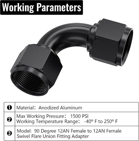 90 Degree 8AN Female to 8AN Female Swivel Flare Union Fitting Adapter, Black Hard Aluminum Hex Anodized Connector, Automotive Accessories Suitable for Vehicle Fuel Oil Line Modification in Saudi Arabia