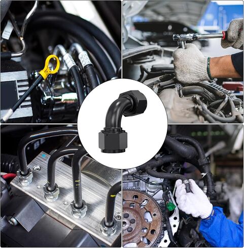 90 Degree 8AN Female to 8AN Female Swivel Flare Union Fitting Adapter, Black Hard Aluminum Hex Anodized Connector, Automotive Accessories Suitable for Vehicle Fuel Oil Line Modification in Saudi Arabia