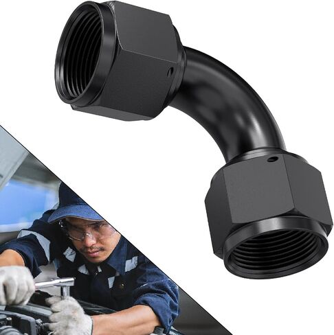 90 Degree 8AN Female to 8AN Female Swivel Flare Union Fitting Adapter, Black Hard Aluminum Hex Anodized Connector, Automotive Accessories Suitable for Vehicle Fuel Oil Line Modification in Saudi Arabia