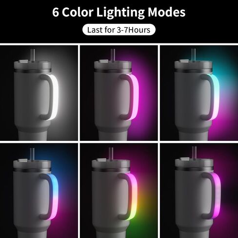 6 Colors LED Light-Up Tumbler Handle for Stanley 40oz/30oz, Comfortable Cup Handle Water Bottle Handle for Stanley Tumbler-Compatible with 40oz Stanley Cup Accessories, Use for Outdoor, Party, Home in Kuwait