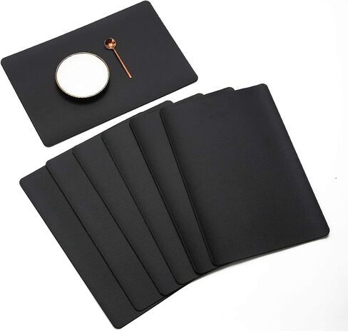 Vinjiasin Placemats Set of 4 Black Leather Place Mats Waterproof Wipeable Heat Resistant Sturdy Rectangle Kitchen Dining Table Mats for Indoor Outdoor Reversible Easy to Clean Decorations in Saudi Arabia