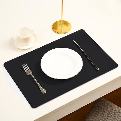 Vinjiasin Placemats Set of 4 Black Leather Place Mats Waterproof Wipeable Heat Resistant Sturdy Rectangle Kitchen Dining Table Mats for Indoor Outdoor Reversible Easy to Clean Decorations in Saudi Arabia