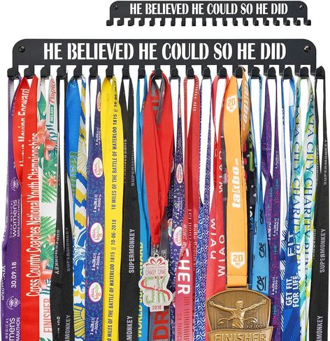 White Medal Hanger Display She Believed she Could so she did Running Medal Holder Display - 16" Long Medal Rack Sturdy Wall Mount Medals Easy to Install in Kuwait