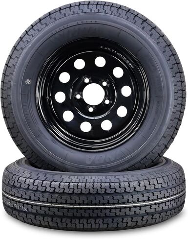 WINDA Trailer Tire Wheel Assembly ST205/75R15 8-Ply D 107L 5 Lug on 4.5" PCD Black Mod Rim,SET 2 in Saudi Arabia
