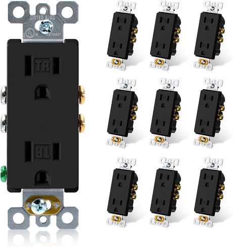 ELEGRP Matte Black Decorator Outlets ، منافذ وعاء الجدار ، المقاومة للعبث 15 أمبير مخرج جدار كهربائي قياسي ، درجة سكنية ، صفيحة ذاتية ، 125 فولت ، صفيحة حائط متوسطة الحجم ، مدرجة في UL ، 10 حزمة in Kuwait