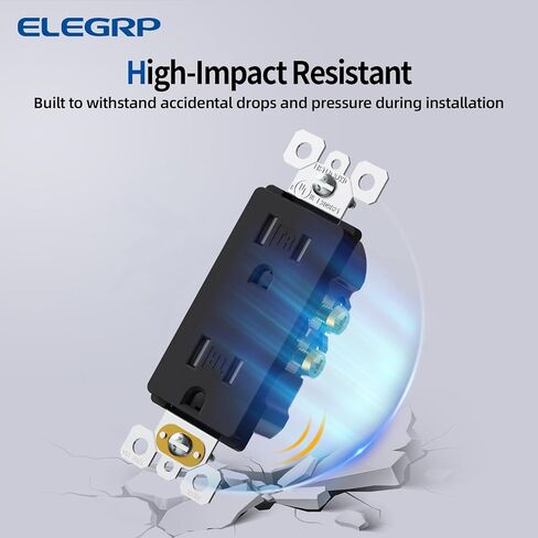 ELEGRP Matte Black Decorator Outlets ، منافذ وعاء الجدار ، المقاومة للعبث 15 أمبير مخرج جدار كهربائي قياسي ، درجة سكنية ، صفيحة ذاتية ، 125 فولت ، صفيحة حائط متوسطة الحجم ، مدرجة في UL ، 10 حزمة in Kuwait