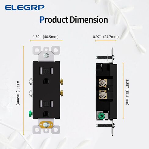 ELEGRP Matte Black Decorator Outlets ، منافذ وعاء الجدار ، المقاومة للعبث 15 أمبير مخرج جدار كهربائي قياسي ، درجة سكنية ، صفيحة ذاتية ، 125 فولت ، صفيحة حائط متوسطة الحجم ، مدرجة في UL ، 10 حزمة in Kuwait