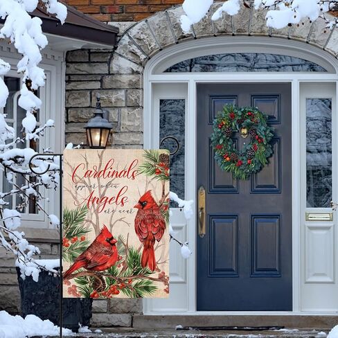 Hzppyz Cardinals Appear When Angels are Near Winter House Flag, Red Birds Berry Pine Tree Branch Pinecone Decorative Garden Yard Outdoor Large Decor, Christmas Farmhouse Home Outside Decoration 28x40 in Saudi Arabia