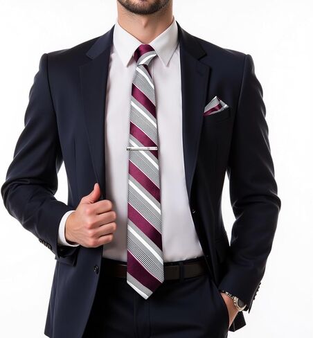 DiBanGu Mens Striped Tie Silk Woven Necktie and Pocket Square Cufflinks Tie Clip Set Wedding Business Formal Gift Tie for Men in Kuwait