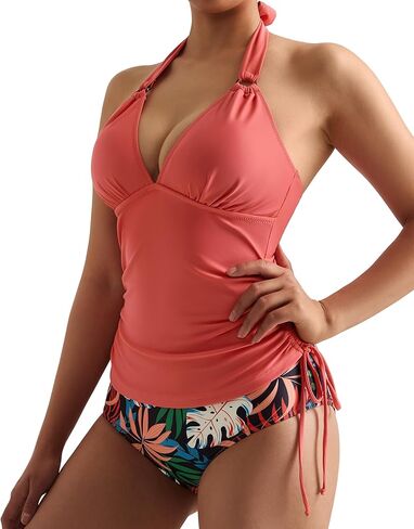 MOOSLOVER Women Sexy Halter Tankini Swimsuit Tummy Control High Waisted Two Piece Bathing Suit in Kuwait