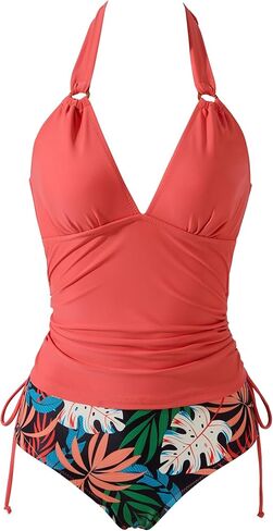 MOOSLOVER Women Sexy Halter Tankini Swimsuit Tummy Control High Waisted Two Piece Bathing Suit in Kuwait