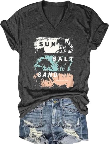 Women's T-Shirts V-Neck Boho Flowers Wildflowers Tee Cute Summer Graphic Shirts Short Sleeve T Shirt in Saudi Arabia