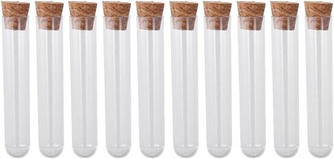 10Pcs PS Plastic Test Tubes with Cork Stoppers, Storage Container for Scientific Experiments Sample Display Decorations in Kuwait