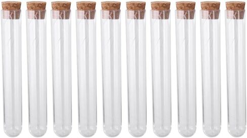 10Pcs PS Plastic Test Tubes with Cork Stoppers, Storage Container for Scientific Experiments Sample Display Decorations in Kuwait