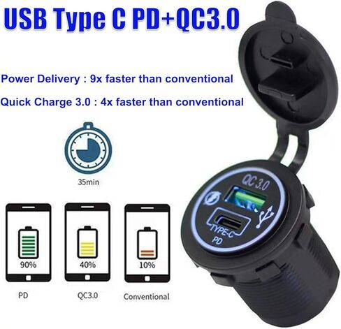 لوحة مفاتيح هزازة متعددة الوظائف بخمس مجموعات، شاحن USB مزدوج QC 3.0 مع تحكم باللمس، الفولتميتر الرقمي ومنفذ 12 فولت للسيارة والقارب والشاحنة والمقطورة in Kuwait