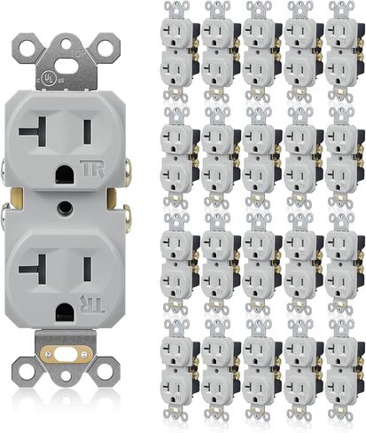 20 Pack Electrical Wall Outlet, 20A Tamper-Resistant Receptacle Outlet, 2 Pole 3 Wire, Self-Grounding, Duplex Receptacle for Residential and Commercial Use, UL Listed, White in Kuwait