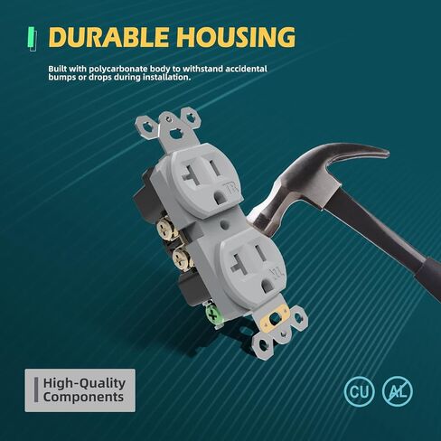 20 Pack Electrical Wall Outlet, 20A Tamper-Resistant Receptacle Outlet, 2 Pole 3 Wire, Self-Grounding, Duplex Receptacle for Residential and Commercial Use, UL Listed, White in Kuwait