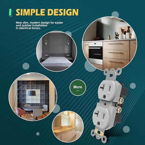 20 Pack Electrical Wall Outlet, 20A Tamper-Resistant Receptacle Outlet, 2 Pole 3 Wire, Self-Grounding, Duplex Receptacle for Residential and Commercial Use, UL Listed, White in Kuwait