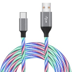 USB C Cable, 6ft Light up Type C Charger Fast Charging Led USB Type C Cord Compatible with iPhone 15,Samsung Galaxy S10 S9 S8 Plus, Note 10 9 8, LG V50 V40 G8 G7 (Purple)