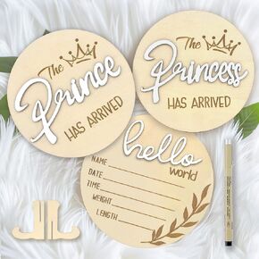 3PCS Baby Announcement Sign,Hello World Newborn Welcome Baby Sign w/Marker Pen,5.9" Newborn Name Announcement Board w/Stand for Photo Props Shower Hospital Nursery Gift,Gender Reveal Decorations