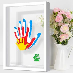 Family Handprint Kit, Baby Hand and Footprint Kit DIY Handprint Keepsake Wooden Frame Gifts for New Parents for Mother's Day Father's Day Anniversary Christmas, 6 Non-Toxic Paint Colors