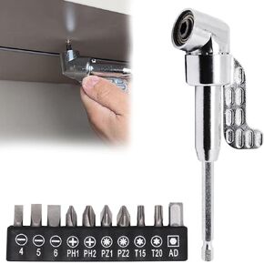 105 Degree Right Angle Drill Adapter, 2025 New Right Angle Drill Attachment With Multi-function Bend Screwdriver Bit, 1/4" Hex Shank Driver Angle Drill Attachment for Household Work (Long)