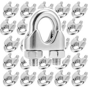 FUNSUEI 30 PCS 3/16 Inch Wire Rope Clamp Clip, M4 Stainless Steel Wire Rope Cable Clamp U Bolt Saddle Fastener Cable Clip Connector Clothesline Tightener for Home, Industrial Use