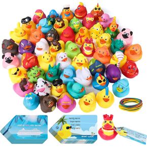 100 Pcs Cruise Ducks Tags Kits Includes 30 Pcs Cruising Ducks with 30 Pcs Cruise Duck Tags and 40 Pcs Rubber Bands Random Assorted Rubber Ducks for Cruise Ship Hiding Ducks