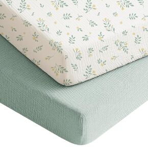 Konssy Muslin Crib Sheets for Boys, Soft Cotton Neutral Baby Sheets for Standard Crib Mattress 2 Pack, 52"x28" (Star,Blue)