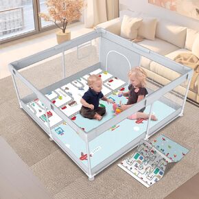 Baby Playpen 74x50 inch, Playpen for Babies and Toddlers, Baby Play Pen Design with External Zipper Gate, Baby Play Yard with Non-Slip Suction Cups on The Bottom, Baby Fence