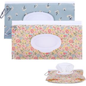 2 Pack Baby Wipe Container with Hook, Portable Refillable Wipe Holder Cute Pattern Reusable Travel Baby Wipes Dispenser Wet Wipe Pouch for Outdoor Outing Camping Hiking Shopping(Small car)