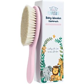 فرشاة شعر الطفل مع شعيرات الماعز الناعمة - فرشاة قبعة المهد الخشبي للحديدين الجدد والرضع والأطفال الصغار والأطفال - تحميص فروة الرأس اللطيفة والتصميم للفتيات والفتيان (Beechwood) in Kuwait